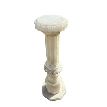 Antique Alabaster Hand Carved Greco-Roman Neoclassical Style Pedestal Stand - 1930c