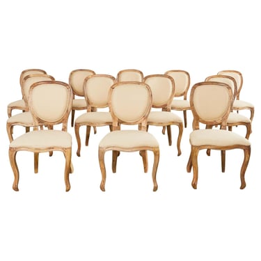Set of Twelve Country French Provincial Style Hardwood Dining Chairs
