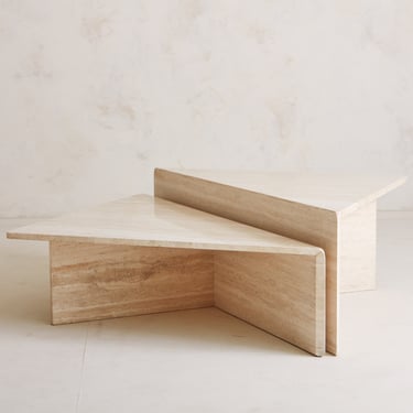 Two-Piece Tiered Triangle Travertine Coffee Table