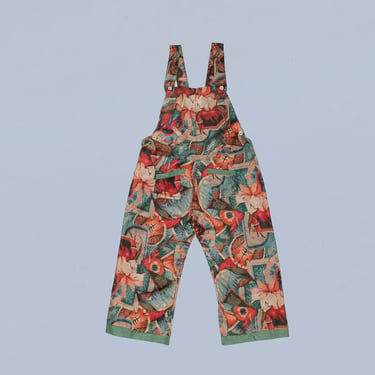 Rare! 1930s Overall Jumpsuit / 1930s Beach Pajamas / Printed Cotton 