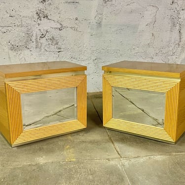 Post Modern Pencil Reed Bamboo Style Mirrored Nightstands END TABLES VINTAGE MCM