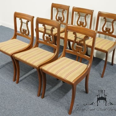 Set of Six Vintage Antique C.A. BISSMAN Traditional Duncan Phyfe Style Lyre / Harp Back Dining Chairs 710 