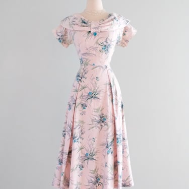 Rare 1950's Hubert de Givenchy For Kay Windsor Pale Pink & Aqua Floral Sundress / M