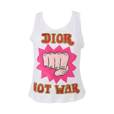 Dior 'Not War' White Embroidered Tank