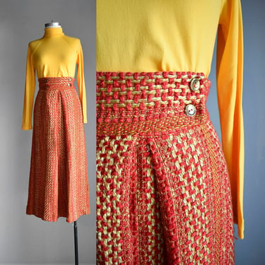 Vintage Red & Yellow Knit maxi Skirt 