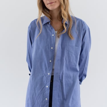 Vintage Blue Button up Shirt | Unisex 100 Cotton Oxford Work Studio Tunic | M | 