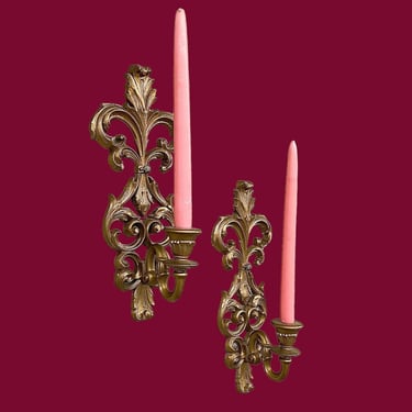 Vintage Candle Wall Sconces 1960s Hollywood Regency + Burwood Products + 4422-3 + Gold Plastic + Set of 2 + MCM Home Decor 