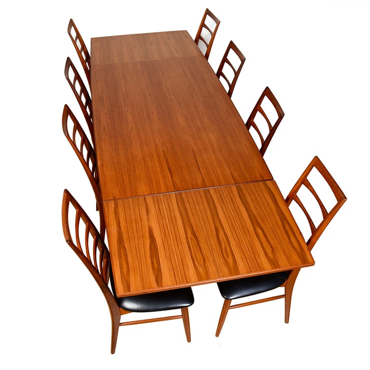 Expanding Danish Modern Teak Curved Dining Table