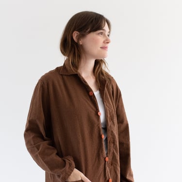 Vintage Chocolate Brown Overdye Fuzzy Flannel Chore Shirt Jacket | Unisex Cotton Blazer | M | 