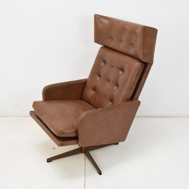 Mid-century Leatherette Rotatable Armchair, 1960's / Vintage Seating / Brown Swivel Armchair 