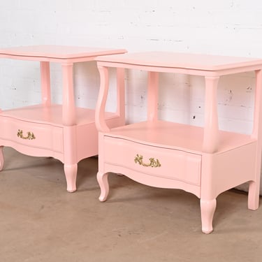 John Widdicomb French Provincial Louis XV Pink Lacquered Nightstands, Newly Refinished