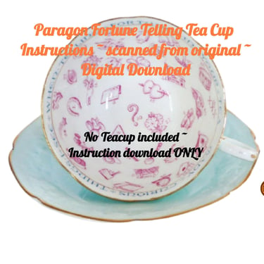 Vintage Paragon Fortune Telling Tea Cup Instructions, Digital Download Instruction Pamphlet, Instant Download No Teacup included 