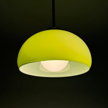 Vintage Opaline Glass Pendant Light / Ceiling Green Glass Lamp / Mid Century Modern Hanging Light / Dining Room Light / Yugoslavia / 1970s 