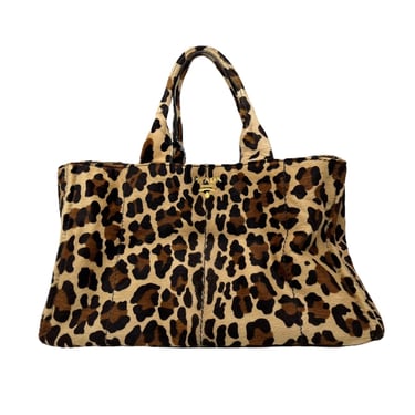 Prada Cheetah Print Canvas Top Handle Bag