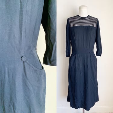 Vintage 1940s Sheer Black Dress / M (AS IS) 