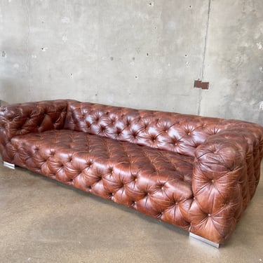 Brown Leather Tufted Chesterfield Style Sofa