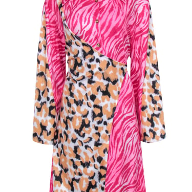 Vivienne Hu - Pink Zebra Long Sleeve w/ Leopard Print Wrap Dress Sz 2