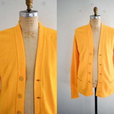 1960s Golden Yellow Athletic Letter Cardigan Sweater 