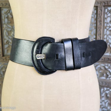 Vintage 90\'s Donna Karan NY Leather Belt S Metallic Silver Oversized Wide Waist Donna Karan | Accessories | Vintage Donna Karan Wide Black  main image 3