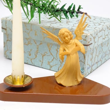 Vintage 1950's German Angel, Christmas Candle Holder, Original Gift Box Western Germany, Antique Holiday Decor 