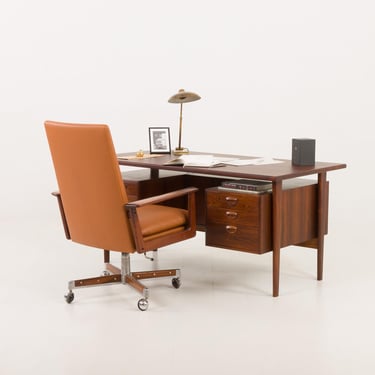 Arne Vodder executive desk chair for Sibast in rosewood and aniline brown leather, Denmark 1960s 