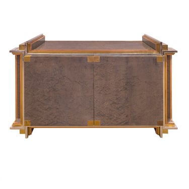 Exceptional Jansen Cabinet in Olive Burl with Chic Mixed Metals 1970s (Signed)