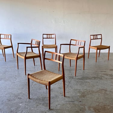 Set of 6 Danish Modern Paper cord Niels O. Moller for J.L. Moller Chairs, Model 79 and 64 