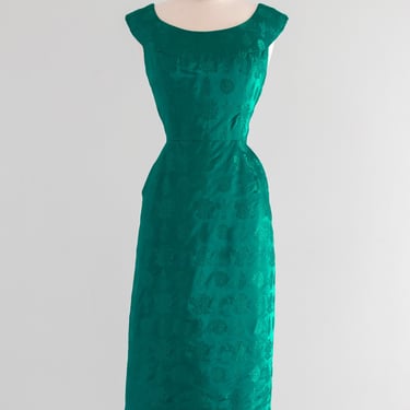 Perfect 1960's Jade Green Brocade Cocktail Dress / Sz S/M