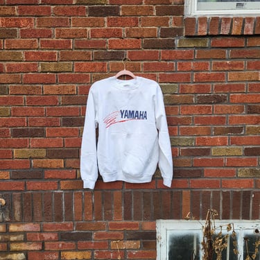 Vintage 1980's to 1990's Yamaha 50-50 Pullover White Graphic Sweatshirt / S to M 