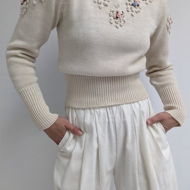 Sweet Vintage Rosette Accented Sweater