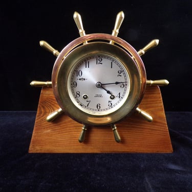 ws/Chelsea Ship's Bell Clock with Saddle and Key, Runs! Ship's Wheel Clock