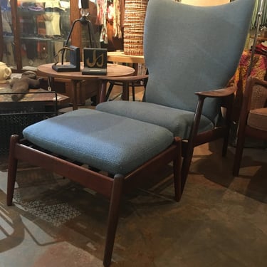 Danish Modern Chair with Ottoman in the style of Kofod-Larsen 