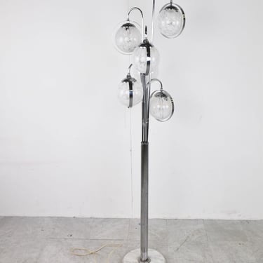 Vintage murano glass floor lamp, 1970s - vintage chrome floor lamp - large floor lamp - italian floor lamp - chrome  floor lamp 