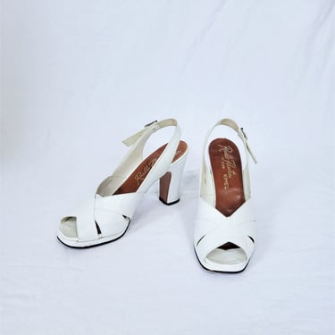 Rinaldo Felsotini 1970's White Leather Square Toe Platform Sandal Shoes Pumps I Sz 6.5 I Italian I Kimel 