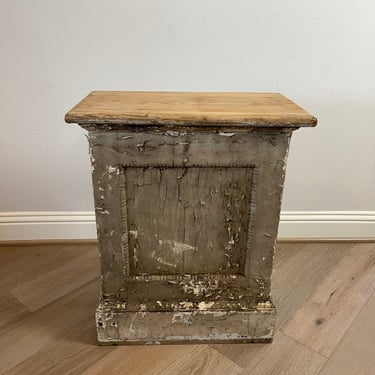 Rustic Antique Country Swedish Gustavian Distressed Painted Pine Stand or Table with Weathered Chippy Paint Patina, Pair Available 