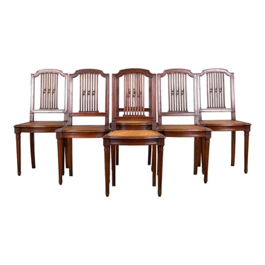 Antique French Louis XVI Style Maple Dining Chairs W/ Cane Seats - Set of 6 