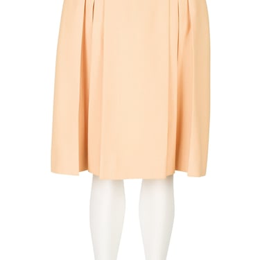 Céline 1970s Vintage Tan Wool Box Pleated Knee-Length Skirt 