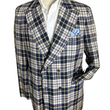 Vintage 1970s BROOKS BROTHERS Madras Plaid Cotton Double Breasted Jacket ~ 40 to 42 Long ~ sport coat / blazer ~ Preppy / Ivy / Trad ~ DB 