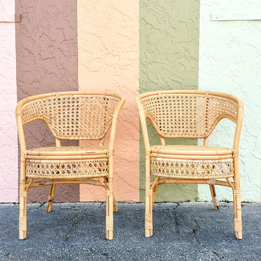 Pair of Cute Rattan and Cane Barrel Chairs