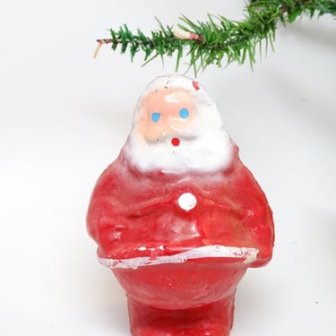 Antique 1940's Santa 4 1/2 Inch Candy Container, Pulp Paper Mache, Hand Painted for Christmas, Vintage Retro Decor 