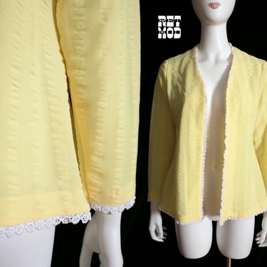 Cute Vintage 60s 70s Pastel Yellow Seersucker Cover-Up Jacket Top Thing 