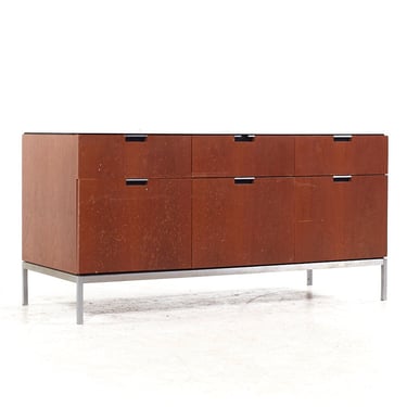 Knoll Style Mid Century Walnut and Marble Top File Credenza - mcm 