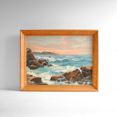 Vintage Paint by Number Ocean Seascape Painting, Framed Mid Century Oceanscape Painting 