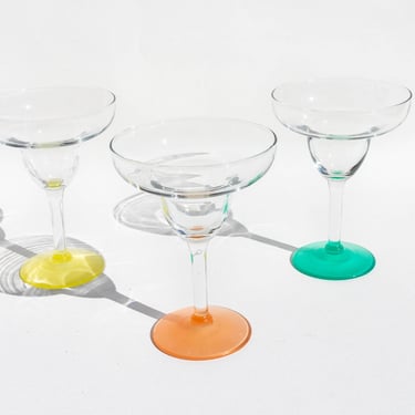 Set of 6 Vintage Multicolored Margarita Glasses, Colorful Cocktail Glasses, Mid Century Modern Barware, Vintage Glassware 