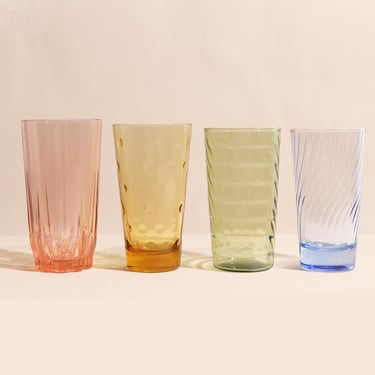 Multicolored Drinking Glasses, Vintage Rainbow Glass Set, Colored Glass Set 