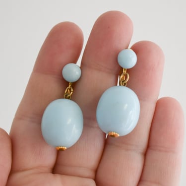 1960s Aqua Blue Bead Dangle Clip Earrings 