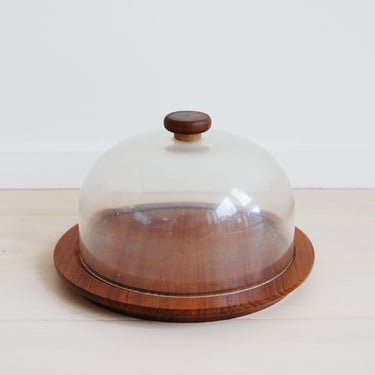 Vintage Teak and Plastic Cheese Dome 