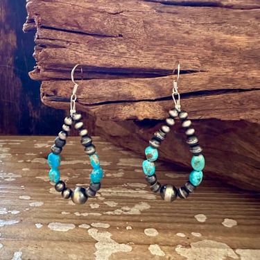 DINE'H NATIVE ARTS Turquoise Sterling Silver Earrings | Beaded Jewelry | Dangle Drop Earrings | Navajo, Native American | Southwestern 