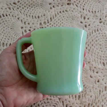 Vintage Fire King Jadeite Mug - D Handle Coffee Tea Cup - Green Milk Glass 