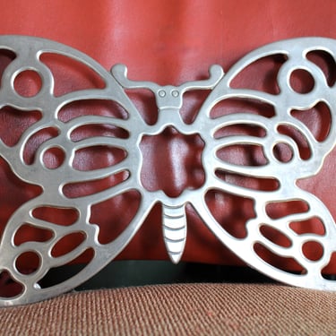 Vintage Leonard Silver Plated Butterfly Trivet Made in Italy - 1960s Home Decor Wall Hanging 